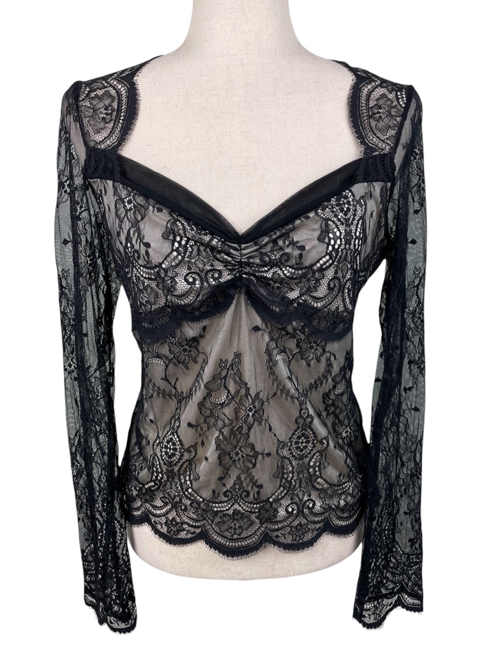 VTG Y2K Moda International Black Lace Long Sleeve Top Small Whimsigoth Witchy